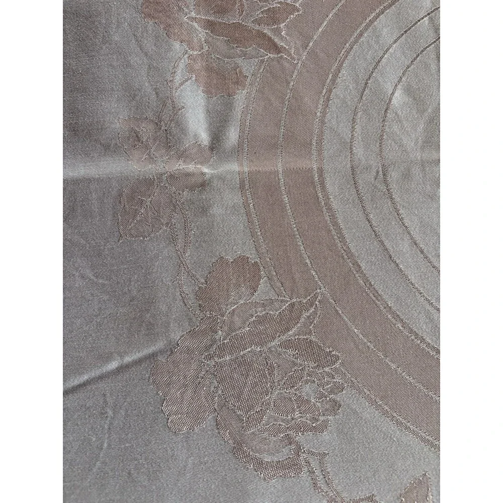 Vtg Salmon Light Pink Damask Tablecloth Rose Flowers Leaves Ivy 60” x 94”